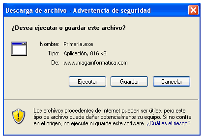 Mensaje de descarga de archivos